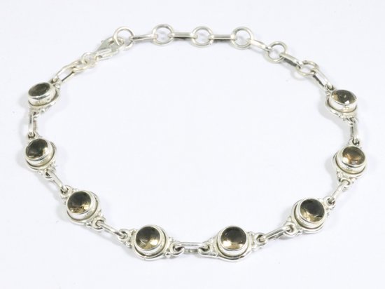 Fijne zilveren armband met rookkwarts afbeelding 1