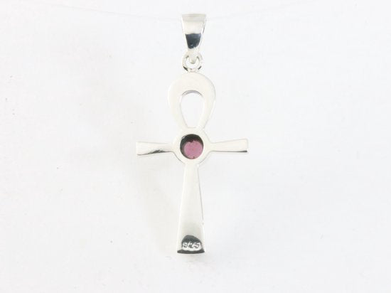 Fijne zilveren ankh hanger met granaat afbeelding 3