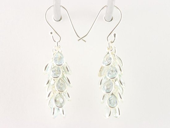 Trosvormige zilveren oorbellen met blauwe topaas afbeelding 4