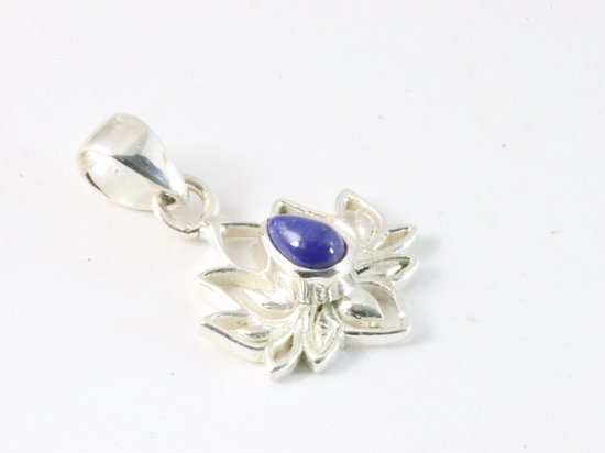 Fijne zilveren lotus hanger met lapis lazuli aan ketting afbeelding 2