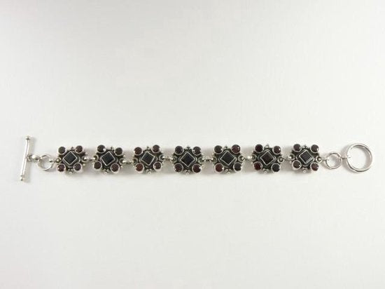 Zilveren schakelarmband ingelegd met granaat afbeelding 3