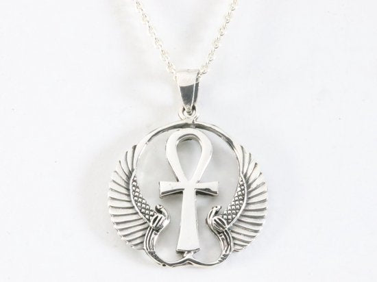 Bewerkte zilveren ankh hanger aan ketting afbeelding 4