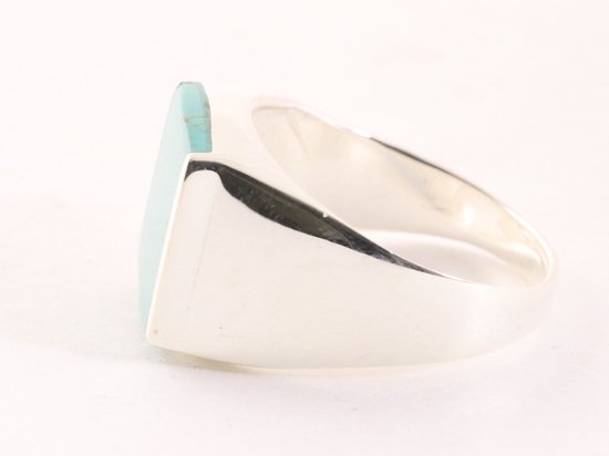 Zilveren zegelring met groene turkoois afbeelding 2