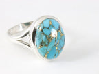 Ovale hoogglans zilveren ring met blauwe koperturkoois afbeelding 1