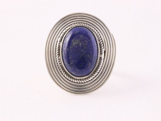 Bewerkte ovale zilveren ring met lapis lazuli afbeelding 4