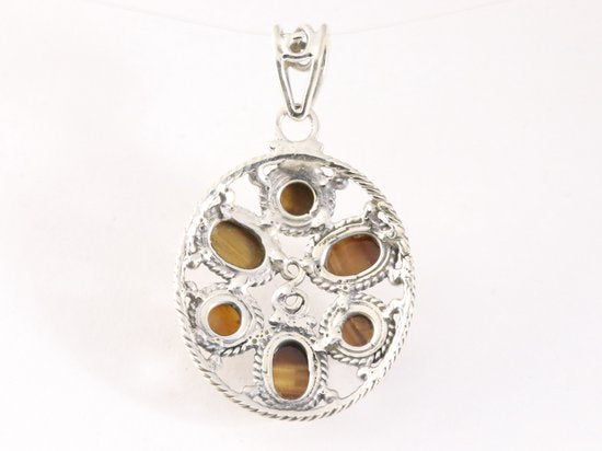 Grote opengewerkte zilveren hanger met tijgeroog afbeelding 3