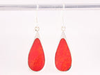 Grote druppelvormige zilveren oorbellen met rode koraal steen afbeelding 1