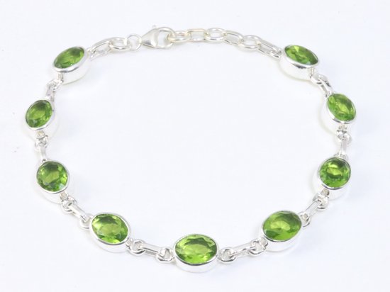 Hoogglans zilveren armband met peridoot afbeelding 1