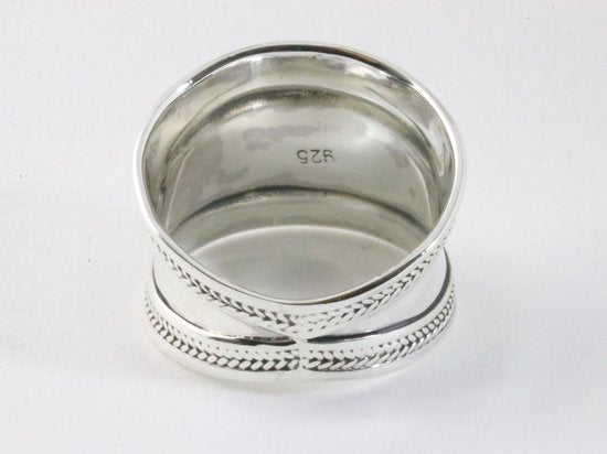 Brede hoogglans zilveren ring met kabelpatronen afbeelding 3
