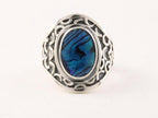 Bewerkte zilveren ring met blauwe abalone schelp afbeelding 4