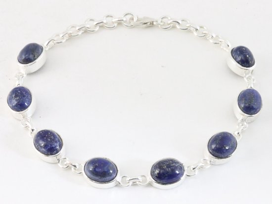 Hoogglans zilveren armband met lapis lazuli afbeelding 1