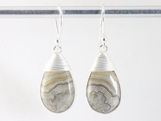 Zilveren oorbellen met Mexicaanse laguna lace agaat afbeelding 4