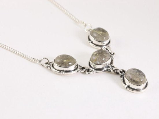 Bewerkte zilveren ketting met gouden rutielkwarts afbeelding 2