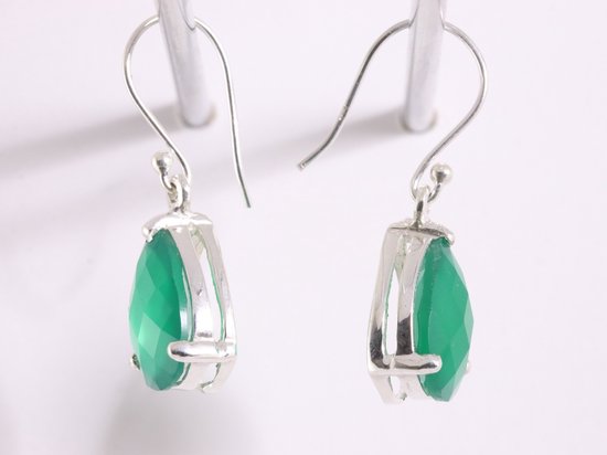 Zilveren oorbellen met groene onyx afbeelding 2
