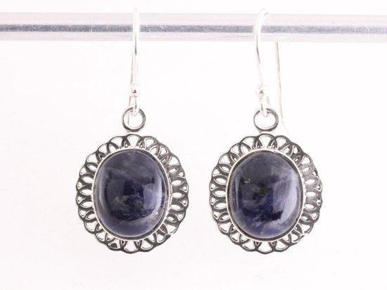 Opengewerkte zilveren oorbellen met sodaliet afbeelding 4