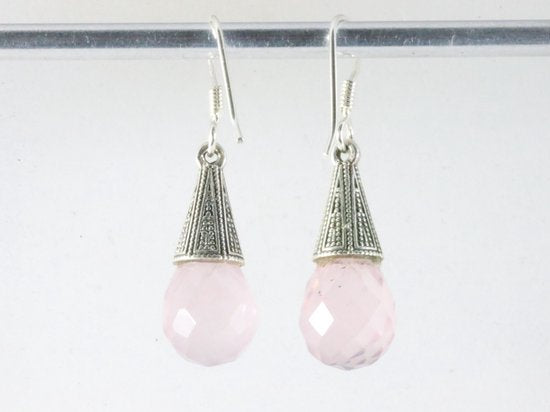 Bewerkte zilveren oorbellen met rozenkwarts afbeelding 2