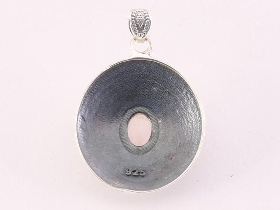 Bewerkte zilveren hanger met rozenkwarts afbeelding 3