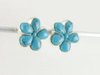 Bloemvormige zilveren oorstekers met blauwe turkoois afbeelding 2