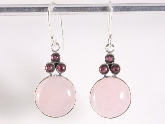 Zilveren oorbellen met rozenkwarts en granaat afbeelding 4