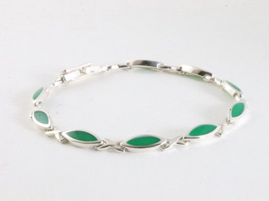 Hoogglans zilveren armband met jade afbeelding 2