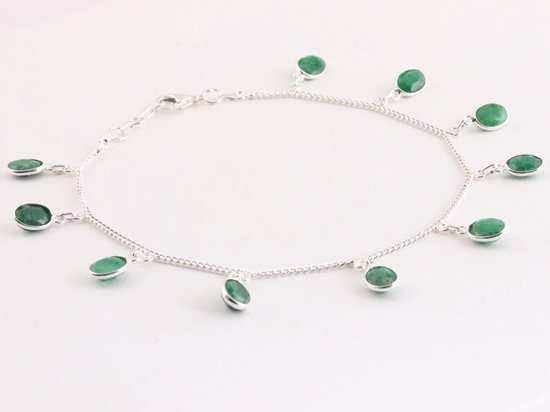 Fijne zilveren enkelband met smaragd afbeelding 2