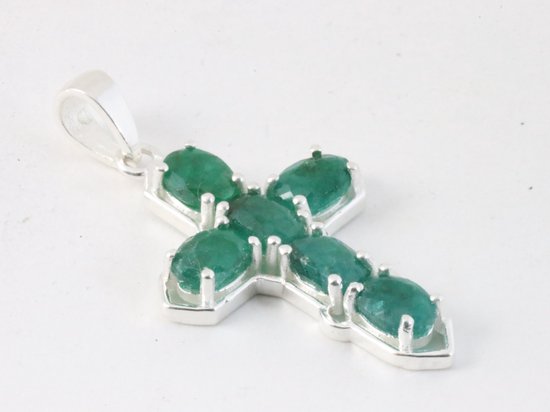 Zilveren kruishanger met smaragd afbeelding 2