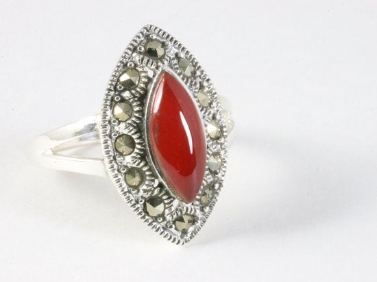 Zilveren ring met carneool en marcasiet afbeelding 1