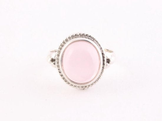 Bewerkte zilveren ring met rozenkwarts afbeelding 2