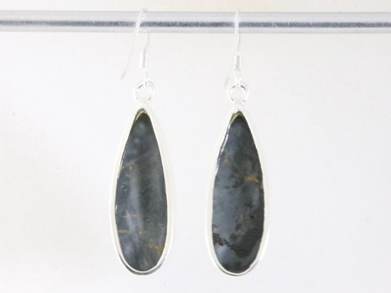 Lange zilveren oorbellen met zwarte koperturkoois afbeelding 3