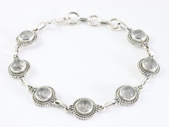 Bewerkte zilveren armband met zwarte rutielkwarts afbeelding 1