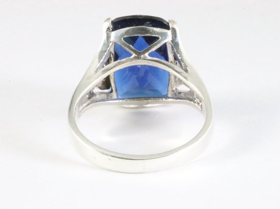Zilveren ring met blauwe saffier en marcasiet afbeelding 3