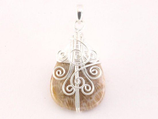 Zilveren hanger met fossiel koraal steen afbeelding 1