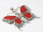 Grote zilveren vlinder hanger met rode koraal steen afbeelding 2