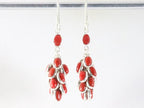 Lange trosvormige zilveren oorbellen met rode koraal steen afbeelding 2