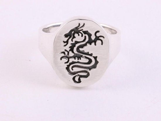 Zilveren zegelring met gegraveerde draak afbeelding 4