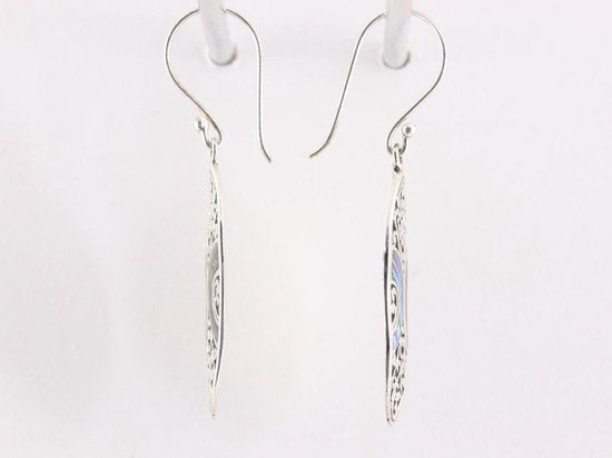 Lange bewerkte zilveren oorbellen met abalone schelp afbeelding 2