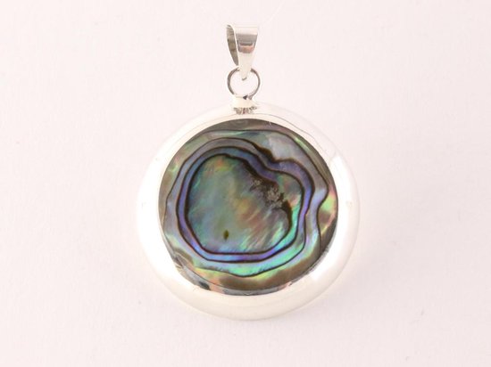 Ronde hoogglans zilveren hanger met abalone schelp afbeelding 4