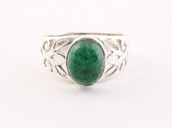 Opengewerkte zilveren ring met jade afbeelding 4