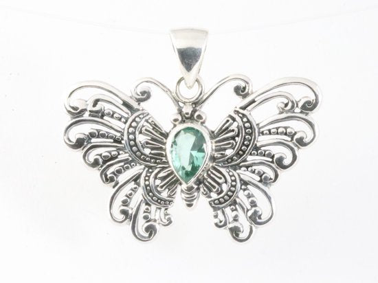 Zilveren vlinder hanger met groene toermalijn afbeelding 4