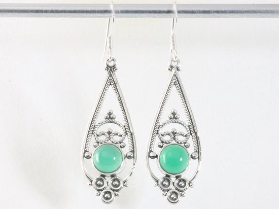 Lange opengewerkte zilveren oorbellen met jade afbeelding 3