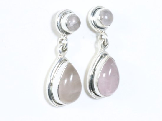 Zilveren oorstekers met rozenkwarts afbeelding 2