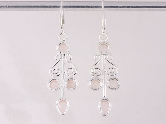 Lange zilveren oorbellen met rozenkwarts afbeelding 3