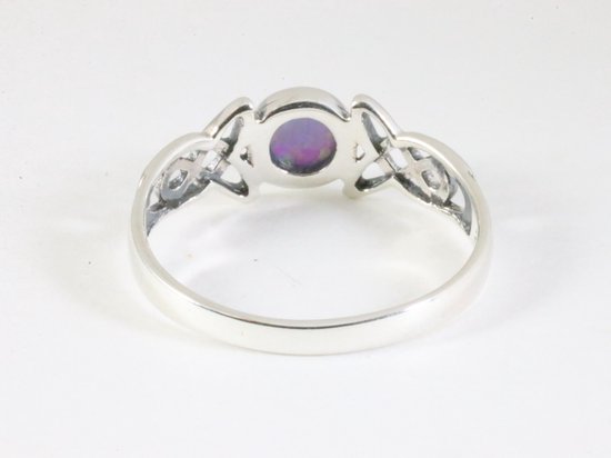 Fijne opengewerkte hoogglans zilveren ring met Australische opaal afbeelding 3