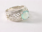 Opengewerkte zilveren ring met aqua chalcedoon afbeelding 1