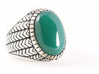 Bewerkte zilveren herenring met groene agaat afbeelding 1