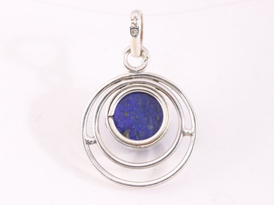 Ronde opengewerkte zilveren hanger met lapis lazuli afbeelding 3