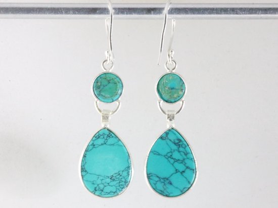 Lange zilveren oorbellen met turkoois afbeelding 2
