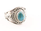 Bewerkte zilveren ring met blauwe koperturkoois afbeelding 1