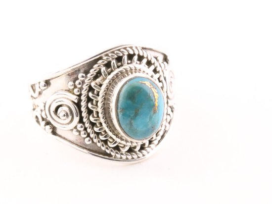 Bewerkte zilveren ring met blauwe koperturkoois afbeelding 1