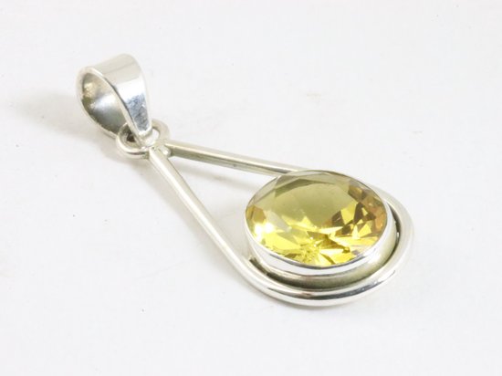 Zilveren hanger met citrien aan ketting afbeelding 2